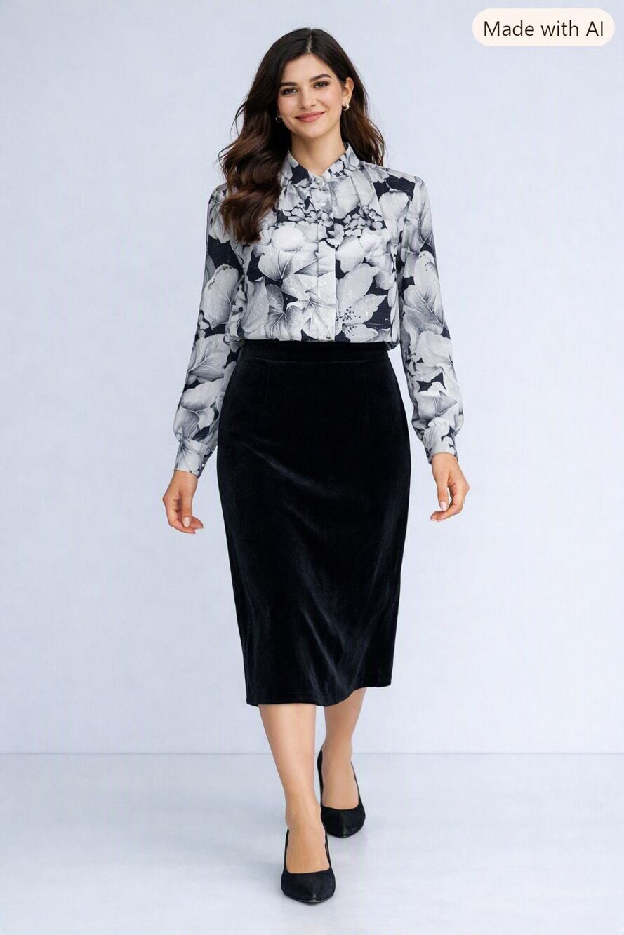 Moody Elegant Black Velvet Skirt Sz 27" waist Silk Rayon Blend
